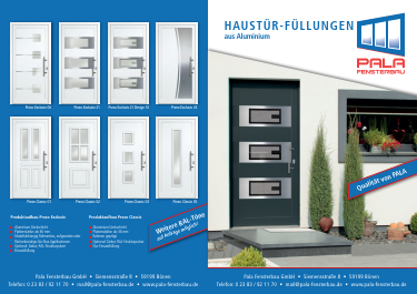 PALA Fensterbau PREZO-Flyer Abbildung der ersten Seite des PALA_Fensterbau_PREZO-Flyer